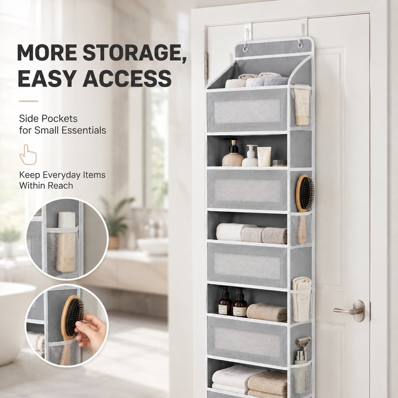 5-Shelf Over Door Hanging Storage Organizer with Large Capacity Pockets,