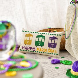 AVOIN colorlife Happy Mardi Gras Bus No. 504 Throw Pillow Cover, 12 x 20 Inch Holiday Party Cushion Case Decoration for Sofa Couch