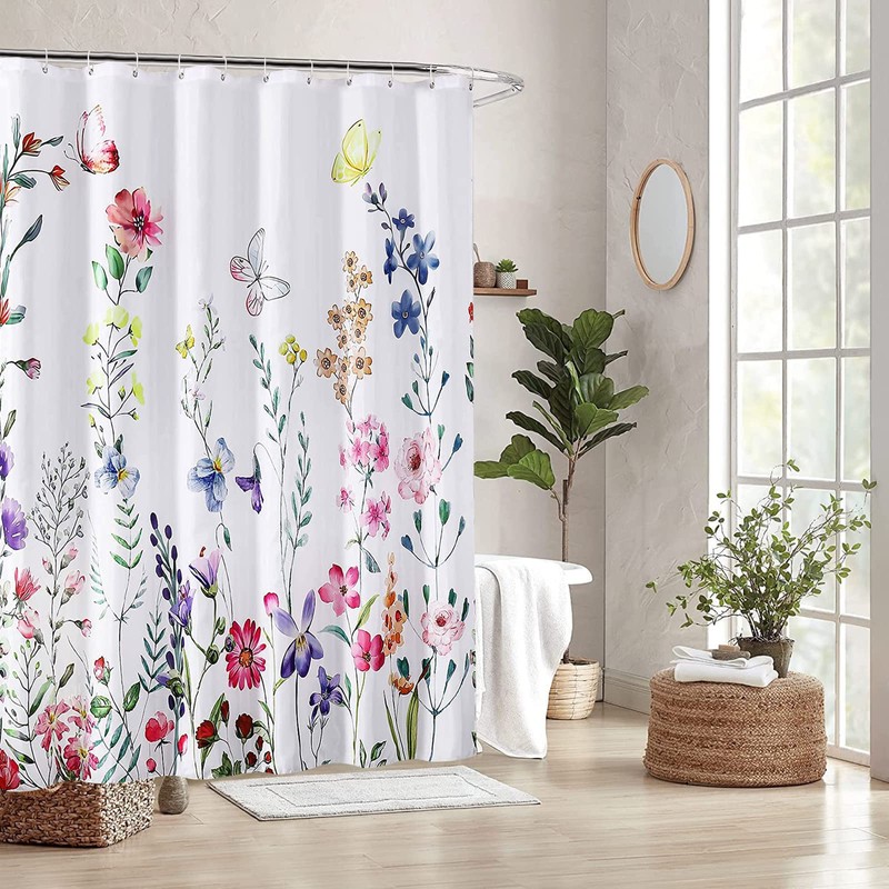 REZAYMRS Floral Shower Curtain with 12 Hooks, 72''x72'' Waterproof Polyester