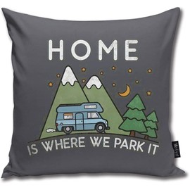 ZFENGYYUAN Throw Pillow Cover Camping Home Is Where We Park It Campervan Gift Pillow Case Home Decor 18x18 Inches