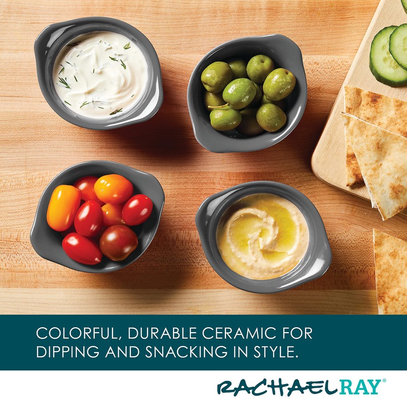 Rachael Ray Solid Glaze Ceramics Round Ramekins/Dipping Cup Set, 4