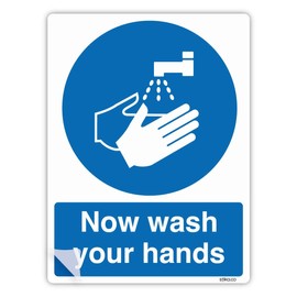 PREMIUM LAMINATED Now Wash Your Hands Sign, A5 210x148mm Vinyl Sticker, Mandatory Kitchen Safety Signs