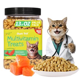 Just Try 13.4 OZ Cat Multivitamin Crunchy Chews Treats for Health and Immune Cat Joint Support Skin & Coat & Digestion Vitamins Supplements Biscuits Snacks