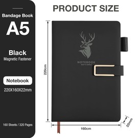 OFFCUP Ruled A5 Notebook Journal, Hardcover PU Leather Executive Notebooks, 160 Pages 8.3"×5.7" College Lined Journal, Notepad with Premium Thick Paper for Office Home School Business (Black)