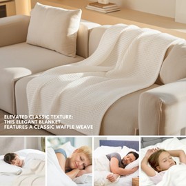 Cotton Waffle Weave Blanket Soft Woven Lightweight Breathable Bed Blanket Queen Size for Layering Any Bed, Couch Sofa, Home Decor for All Season (White - 90"x 90" INCHES)