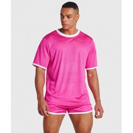 Ouber Athletic Mesh T-Shirt for Men – Loose Fit Colorblock Quick-Dry Workout Shirt Pink, XL