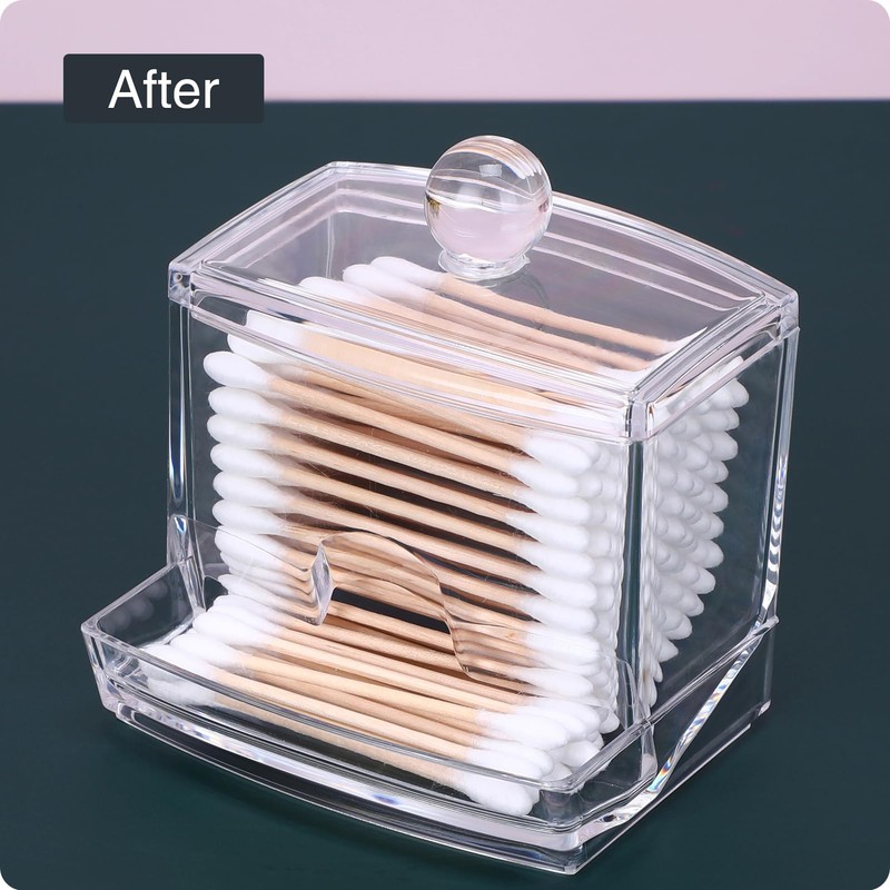 MOSIKER 10oz Clear Acrylic Small Qtip Holder,Swab Dispenser Cotton Ball