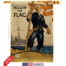 Navy Follow the Flag Burlap Garden House Flags Kit Armed Forces USN Seabee United State American Military Veteran Retire Small Decorative Gift Yard Banner Double-Sided Made In USA 28 X 40