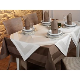 texpot Tablecloth 130 x 220 cm Mocha Brown Satin Edge 100% Cotton Damask Tablecloth