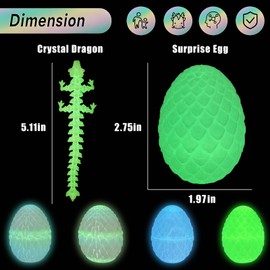 Sunshine smile Set of 4 Miniature 3D Dragon Egg with Dragon, 13 cm Movable Joints Dragon Toys, Dragon Egg with Dragon, 3D Printed Dragon Egg, Luminous Dragon Egg, Mysterious Dragon Toy