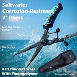 MD MADOATS 6pc Fishing Tool Set, Corrosion Resistant Fishing Gear, Fishing Pliers, Fillet Knife, Fishing Scissors, Fish Lip Gripper, Sharpener, Tool Retractor