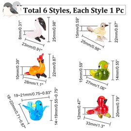 AHANDMAKER Pack of 6 Small Glass Bird Figures, 6 Styles Birds Ornament for Table Home Decoration, Glass Paper Weights Display Miniature for Anniversary Birthday Wedding Gift