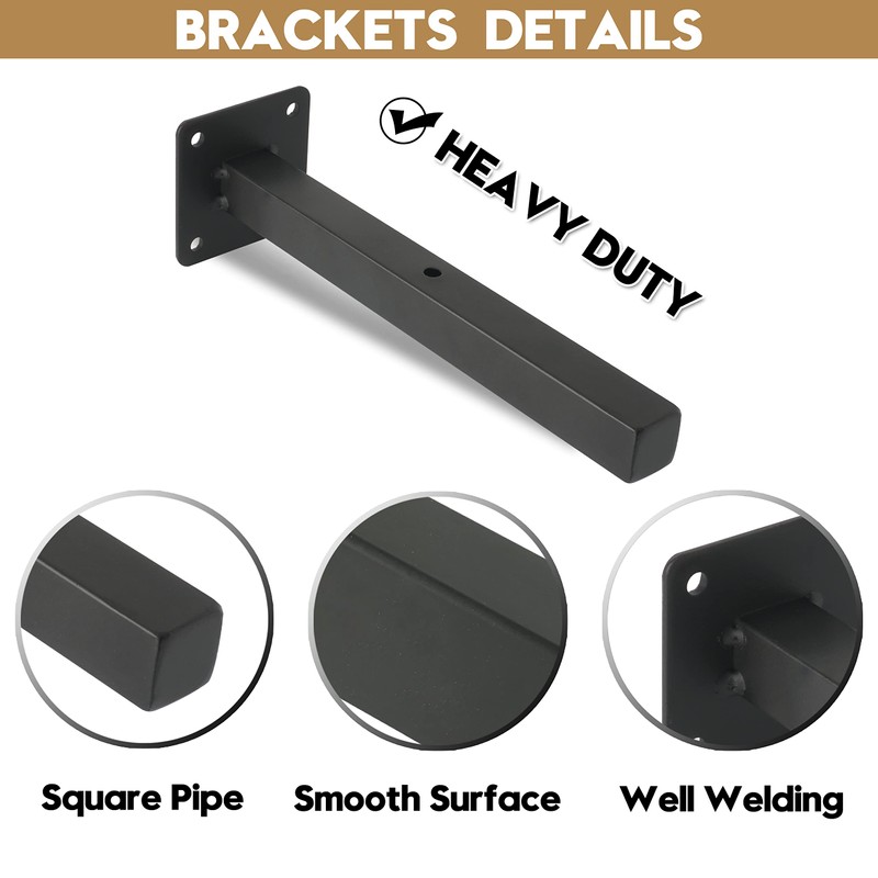 AddGrace 4 Pack Shelf Brackets Wall Mounted Black Shelf Brackets