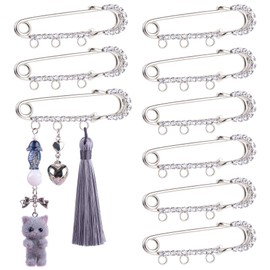 Framendino, 8 Pack Rhinestone Safety Pin with 3 Loops for DIY Crafts Jewelry Making Silver