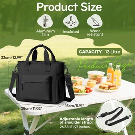 Lunch Bag Insulated Lunch Box Leakproof Lunch Tote Bags for Women Men,Portable Thermal Cooler Bag Lunch Containers with Shoulder Strap for Work, Family, Picnic, School, Outdoor,BBQ C1-Black