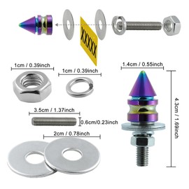 Bashineng Spike License Plate Screw Fasteners Kit License Plate Bolts Decoration Stainless Steels Aluminum Alloy Universal Fit Most Cars Truck Motorcycle 4 Pcs (Multicolor)