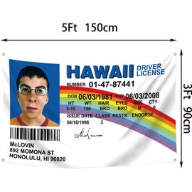 Mclovin ID Fake Driver License Indoor Flag 90 * 150 CM, Polyester Thickness, Fade Resistant, 4 Brass Grommets, Canvas Header, Vibrant Colors,Not Fear of Rain and Snow