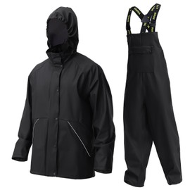 NAVIS MARINE Rain Suit for Men Heavy Duty Workwear Waterproof Jacket with Pants 3 Pieces (Black, Medium)