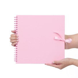 Scrapbook Photo Album Spiral Bound for Wedding Couple Travel Memory Book with 40 Pages - Large, 12 x 12" (Pink)