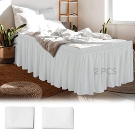 Hahafelt 2 Pcs Twin XL 32" Drop Dorm Room Bed Skirt Twin XL 32" Drop Extra Long Ruffled Dorm Bed Skirt Elegant Polyester Bedskirt for College School Decor, White