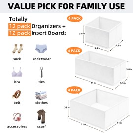 Criusia Drawer Organizer Clothes 12 Pack - Dresser Organizer Bins for Closet Bedroom Nursery Organization- Drawer Organizer Divider for Sock Underwear Bra Baby Clothes - Dorm Room Essentials (White)