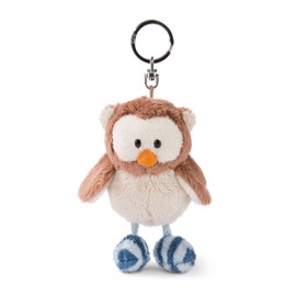 NICI 48967 Oscar Owl Key Ring 10 cm Brown with Rotating Head Cuddly Toy Pendant with Key Ring for Lanyard, Key Ring and Key Holder