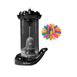 SIGNAMIO® Shiva Smoke Fountain Aromatic Fountain Lord Shiva Idol shivling Ceramic Incense Holder with 30 Backflow Incense Cones,Aromatherapy,Home Decor-1-Pcs/30 Cones-Hand Shivling