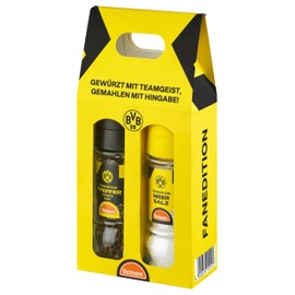 BVB x Ostmann Spice Mill Set | Unground Sea Salt and Whole Black Pepper in the Borussia Dortmund Fan Edition | BVB Spices to Give as a Gift | 130 g Salt / 60 g Pepper