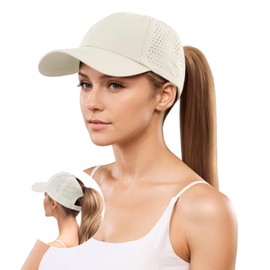 YAMEE Baseball Cap Women's Ponytail Summer Baseball Cap Women's Baseball Cap Mesh Breathable Summer Hat Women's Lightweight Waterproof Quick-Drying, beige, Unit size
