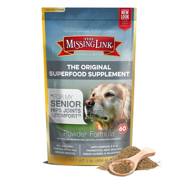 The Missing Link Original Veterinarian Formulated Aging Dog Superfood Supplement Powder - Omegas, Probiotics, Mussel & Glucosamine for Older Dog - Senior Hips, Joints & Comfort Formula - 1lb