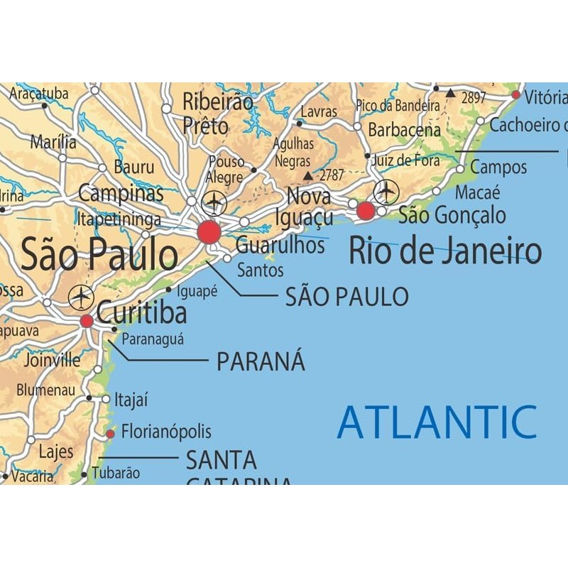 Brazil Physical Map - 23.3 x 16.5 Inches - Paper