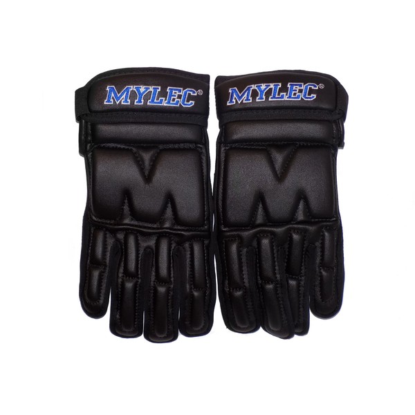 MyLec Men's Hockey Gloves, Velcro Strap with Perfect Fit, Printed Branding Logo, Hockey Stuff with Tough Nash Palm, Lightweight, Durable & Breathable, Protected with EVA Foam (Large,Black)