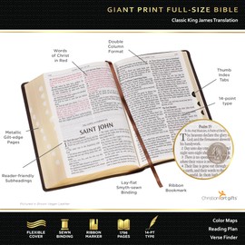 KJV Holy Bible, Giant Print Full-size Faux Leather Red Letter Edition - Thumb Index & Ribbon Marker, King James Version, Brown Diamond (KJV Full Size GP Editions)