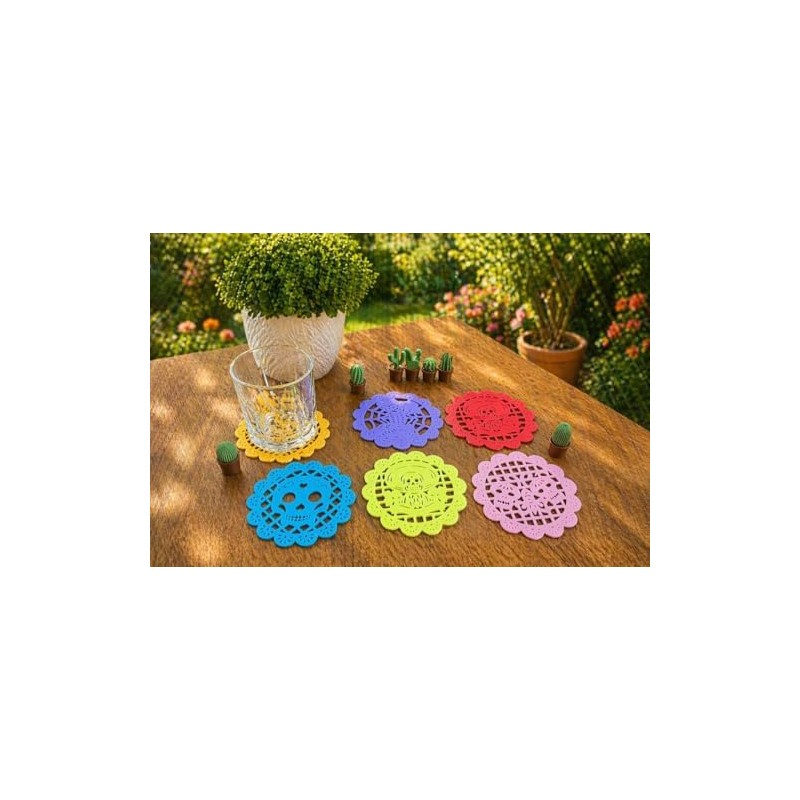 Genérico Portavasos Mexicanos Set de 6, Estilo Papel Picado, Diseño