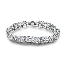 GULICX White Gold Plated Tennis Bracelet Silver Tone Round Clear White Crystal Cubic Zirconia CZ Bracelet, Stone, Cubic Zirconia