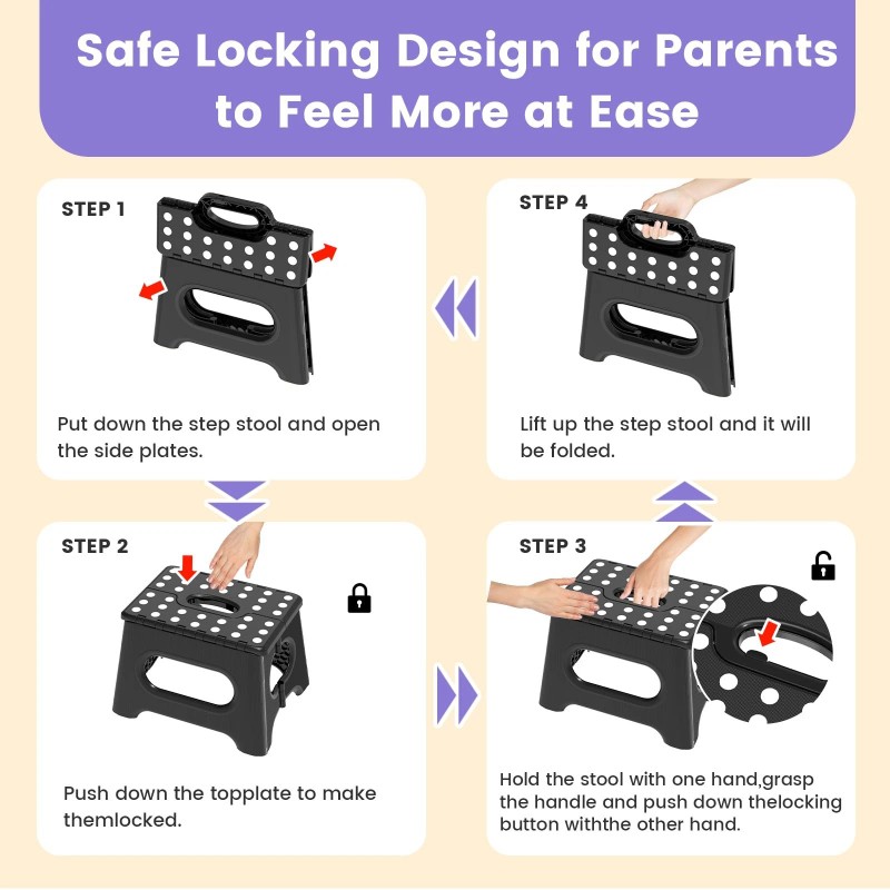 HBTower Folding Step Stool 9 Inch - Holds 600 lb,