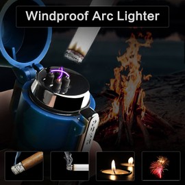 CEDINQII Waterproof Electric Lighter Flashlight USB Rechargeable Arc Lighter for Outdoor Blue