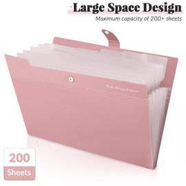 KONVINIT Document Folder, A4 Expanding Folder with 7 Compartments, Plastic Organiser for Office, School Document Organiser, Office Supplies, School Supplies, Pink