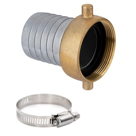EASTRANS Aluminum Female Hose Fitting with Brass Nut, 1-1/4 inch Pin Lug Hose Shank Coupling with 1 Clamp