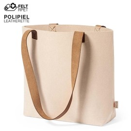 noTrash2003 Large eco-friendly shopper beach bag beach shopper shoulder bag made of recycled PET 42 x 30 x 10 cm PU leather handles, beige