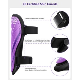 Shin Guards Soccer Kids Youth, CE Certified Airsfish Shin Guard Protection Gear for 2-18 Years Old Boys Girls Teenagers High Impact Resistant Breathable Comfortable 1 Pair 4 Sizes (Purple, Small)