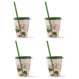 Snips | Set of 4 Drinking Cups with Lid and Straw | Dinosaur Decor | Made in Italy, BPA-Free, Plastic, 0.39 L
