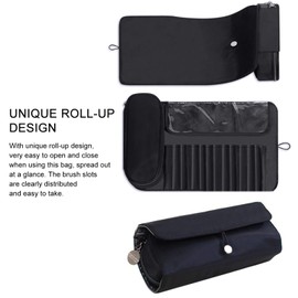 Warmstore Makeup Brush Bag, Travel Makeup Brush Case Makeup Brush Holder Organizer Cosmetic Bag Portable Roll Up Brush Storage Bag for Makeup Brushes and Cosmetic Essentials (Black)
