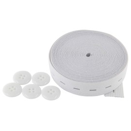 Flat Sewing Band Spool with Buttonholes, Elastic Stretchable, Ideal for DIY Waistbands and Necklines (White, 3/4 inch × 5 Yards)