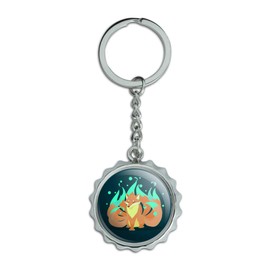Kitsune Nine-Tailed Fox Keychain Chrome Plated Metal Pop Cap Bottle Opener