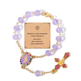 Car Rosary for Rearview Vehicle Mirror,Cross Rearview Mirror Auto Rosary Cross Hanging Accessories for Mirror Interior Decors for Car Truck,Catholic Religious Devout Gift for Women Men (Purple)