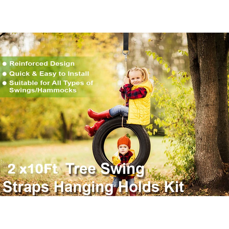 Haibro Tree Swing Straps Hanging Kit -Two 10Ft Long Hammock