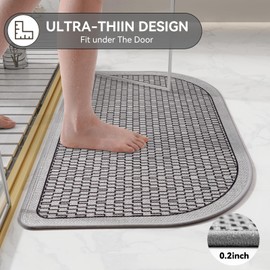 YDKGL Bathroom Rugs Mat 20x31, Non Slip Ultra Thin Bath Mat Quick Dry Absorbent Washable Woven Half Round Bath Mats for Bathroom Floor Rubber Backed Fit Under Door Grey