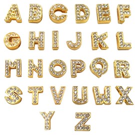 52 Pieces Rhinestone Letter Sliders Charm, DaKuan Alphabet Letter A-Z 8 mm Alloy Crafts for DIY Bracelet Wristbands Necklace Choker Jewelry (Gold + Silver)