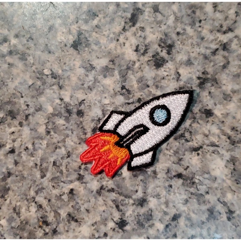 Unbranded Small Rocketship Patch. Embroidered. Iron On Backing. 1.75"x1"